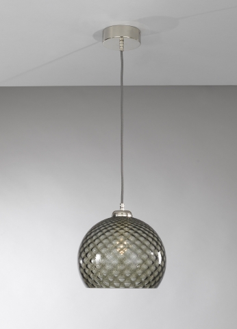 Suspension lamp with one light, Nickel finish, blown glass in Smoked color  L.10010/1