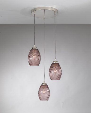 Suspension lamp with 3 lights, Nickel finish, blown glass in Ametyst color L.10008/3