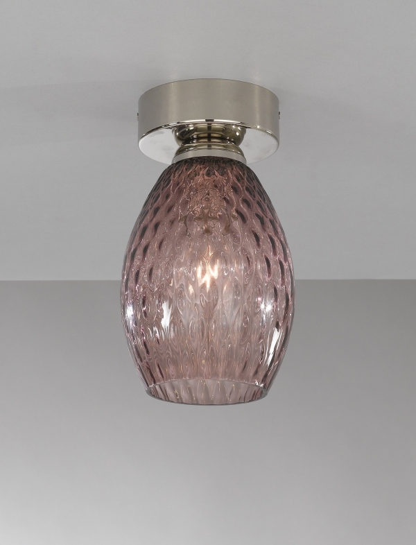 Ceiling lamp, Nickel finish, blown glass in Amethyst color  PL.10008/1