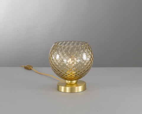 Lampada da comodino, in ottone, finitura Oro satinato, vetro soffiato colore bronzo  P.10031/1
