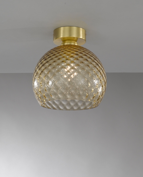 Ceiling lamp in brass , satin gold finish, blown glass bronze color. PL.10035/1
