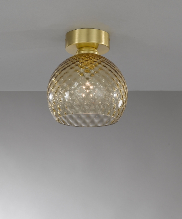 Ceiling lamp in brass , satin gold finish, blown glass bronze color. PL.10031/1
