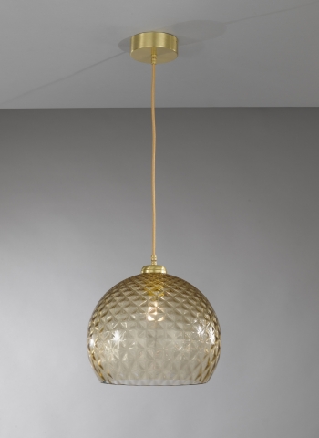 Suspension lamp in brass with one light , satin gold finish, blown glass bronze color. L.10036/1