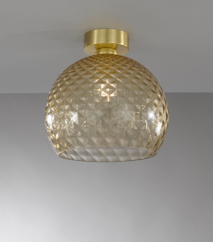 Deckenlampe in Messing, Satin Gold Finish, mundgeblasenes Glas in Bronze farbe PL.10036/1
