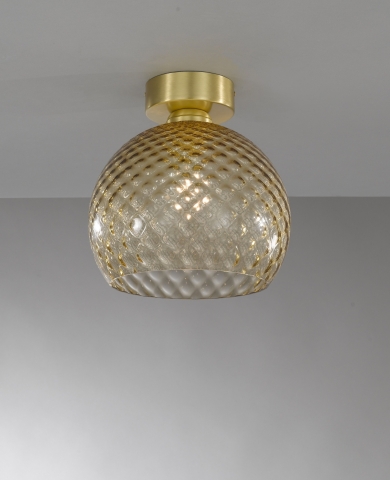 Deckenlampe in Messing, Satin Gold Finish, mundgeblasenes Glas in Bronze farbe PL.10035/1