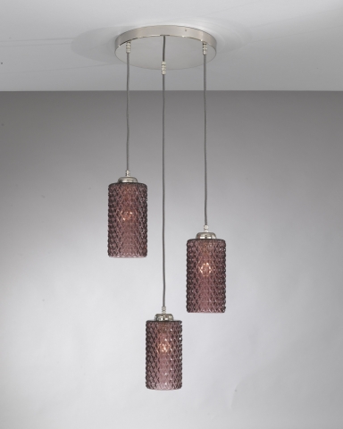 Suspension lamp with 3 lights, Nickel finish, blown glass in Ametyst color L.10001/3