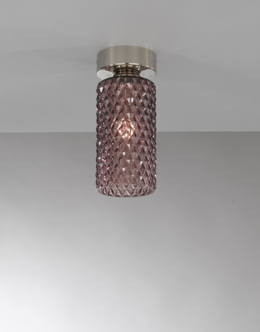Deckenlampe, Nickel-Finish, mundgeblasenes Glas in Ametyst farbe. PL.10001/1