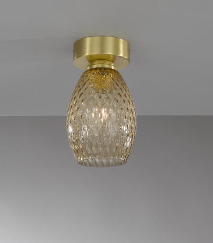 Deckenlampe in Messing, Satin Gold Finish, mundgeblasenes Glas in Bronze farbe PL.10033/1