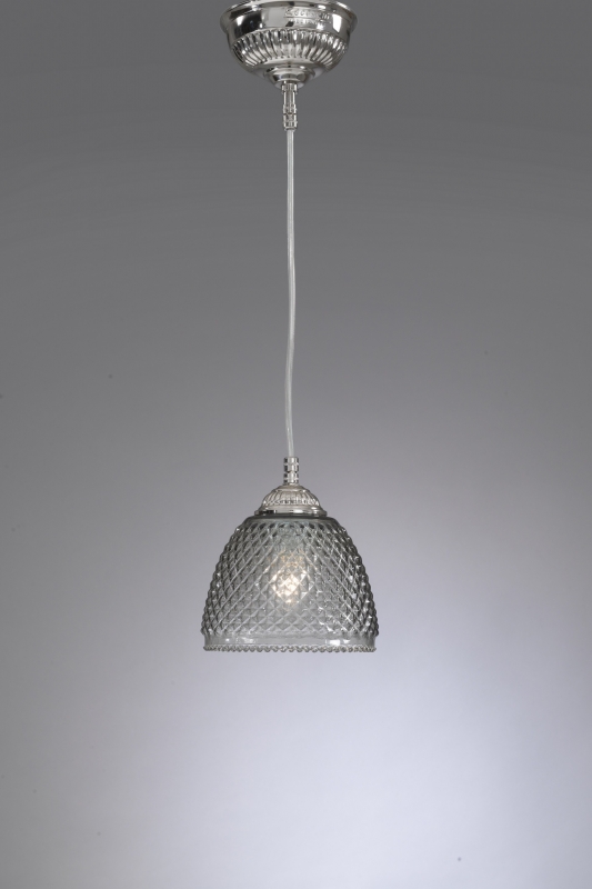 Suspension with one light, nickel color. Smoked blown glass. Code L.9801/14cm.