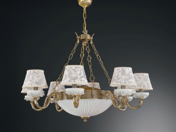 11 lights brass and white porcelain chandelier with lamp shades