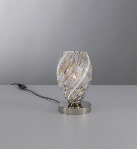 Nachttischlampe Nickel-Finish, mundgeblasenes Glas mehrfarbig  Murrina. P.10015/1