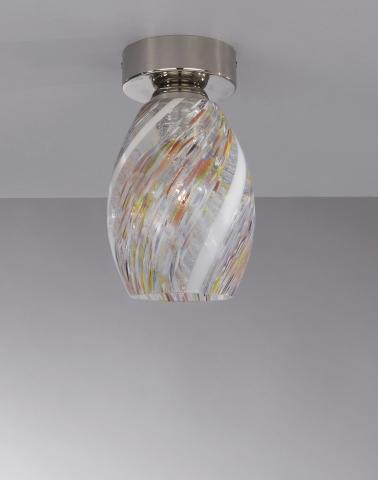 Deckenlampe, Nickel-Finish, mundgeblasenes Glas mehrfarbig  Murrina. PL.10015/1