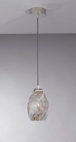 Pendelleuchte mit einem Licht, Nickel-Finish, mundgeblasenes Glas mehrfarbig  Murrina. L.10015/1