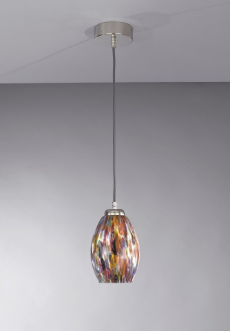 Pendelleuchte mit einem Licht, Nickel-Finish, mundgeblasenes Glas mehrfarbig Murrina L.10009/1