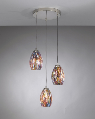 Pendelleuchte mit 3 Lichter, Nickel-Finish, mundgeblasenes Glas mehrfarbig Murrina L.10009/3