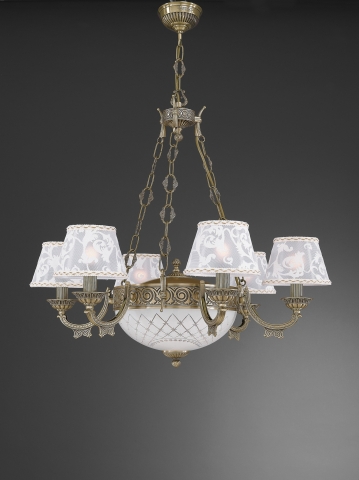 8 lights brass chandelier with lamp shades. L.7432/6+2