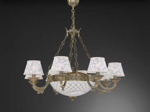 11 lights brass chandelier with lamp shades. L.7432/8+3