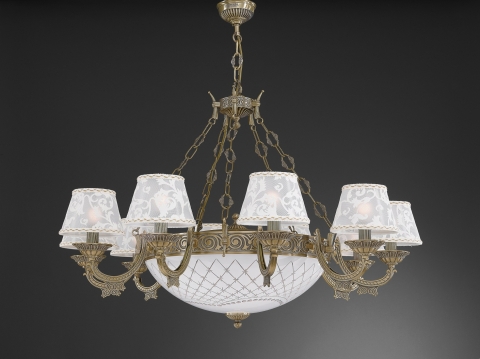 14 lights brass chandelier with lamp shades. L.7432/10+4