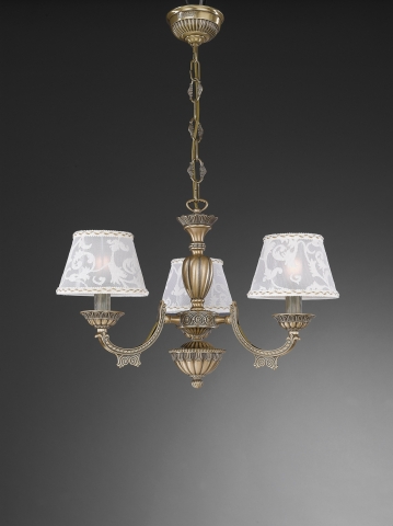 3 lights brass chandelier with lamp shades. L.7432/3