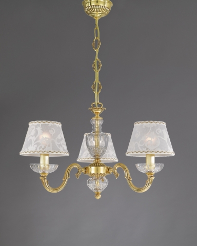 3 lights brass chandelier with lamp shades. L.4330/3