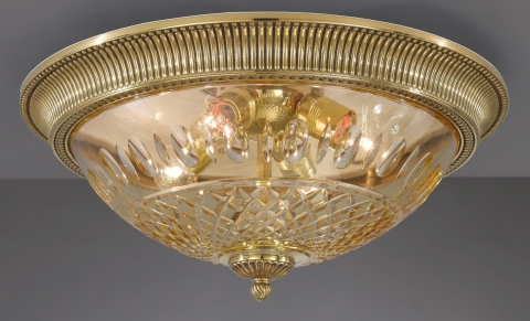 Plafoniera in ottone coppa in cristallo ambra molato PL.4320/4