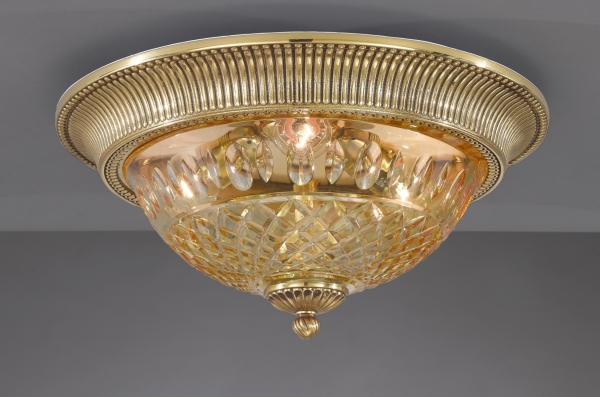 Brass ceiling lamp amber cut crystal cup PL.4320/3