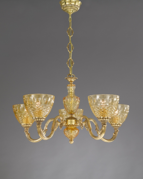 Chandelier with amber cut crystal cup. L.4320/5