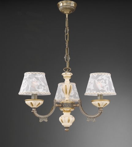 3 lights brass chandelier with lamp shades. L.7036/3