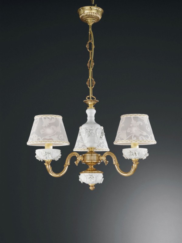 3 Lights Golden Brass And White, French Chandelier Lamp Shades