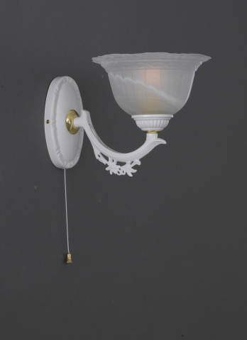 Iron and brass wall sconce with white glass 1 light facing down. A.9652/1