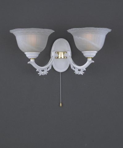 Iron and brass wall sconce with white glass 2 lights. A.9652/2