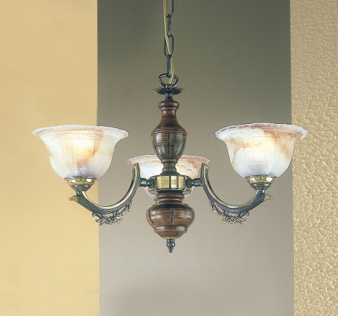 3 lights solid brass chandelier Bronze. L.2801/3
