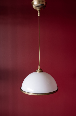 Brass pendant lamp with glossy white glass L.7900-1
