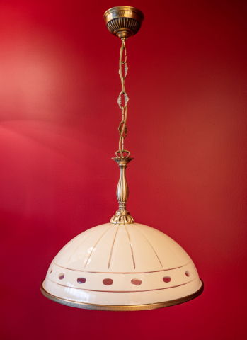 Brass pendant lamp with cut cream glass L.7004/1