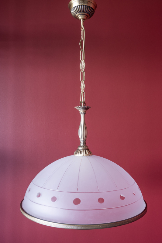 Brass pendant lamp with cut satin glass L.3830/1