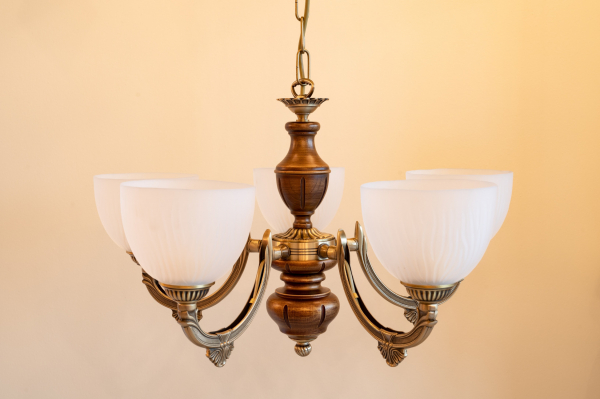 Classic chandelier, in brass, satin glass. L.5640/5