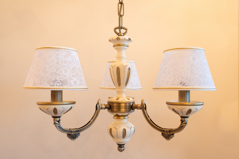 Classic brass chandelier, Embroidery fabric lampshade. L.7040/3