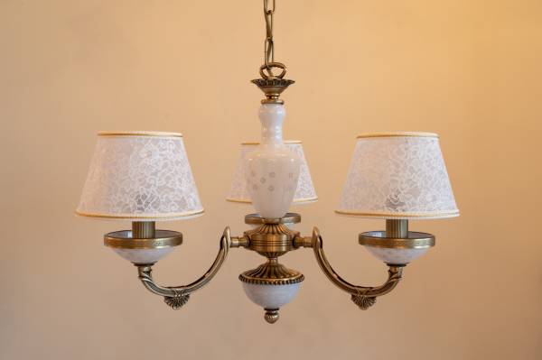 Classic brass chandelier, Embroidery fabric lampshade. L.8290/3