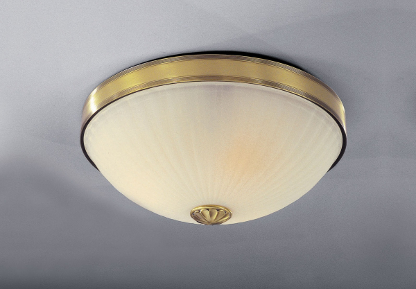 Plafoniera classica in fusione di ottone, color Bronzo Arte. Vetro decoro 
