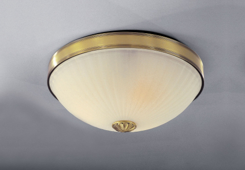 Plafoniera classica in fusione di ottone, color Bronzo Arte. Vetro decoro 