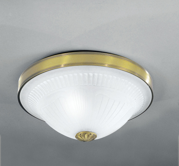 Classic ceiling lamp in cast brass, Bronze Art color. Satin glass. Code PL.3050/4