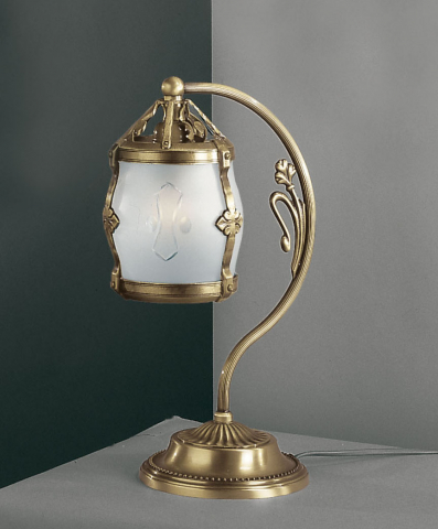 Classic bedside lamp in cast brass, Bronze Art color, with one light. Satin cut glass. Code P.4020