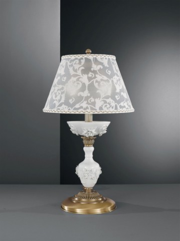 Brass table lamp with white porcelain and lamp shade