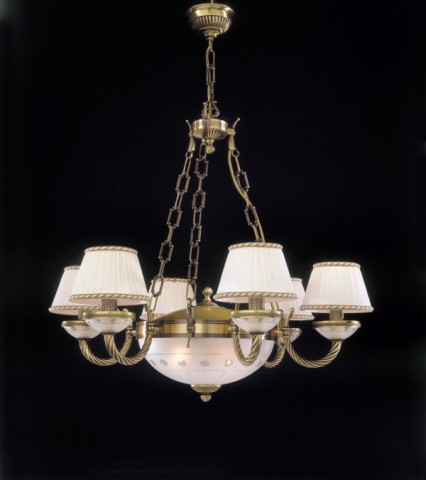 8 lights brass and frosted cut glass chandelier with lamp shades