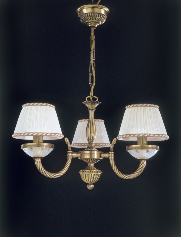 3 lights brass and frosted cut glass chandelier with lamp shades