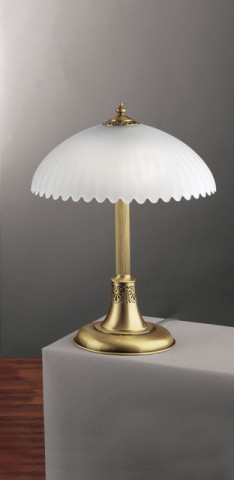 Tischlampe aus Messing mit satiniertem Glas Lampenschirm