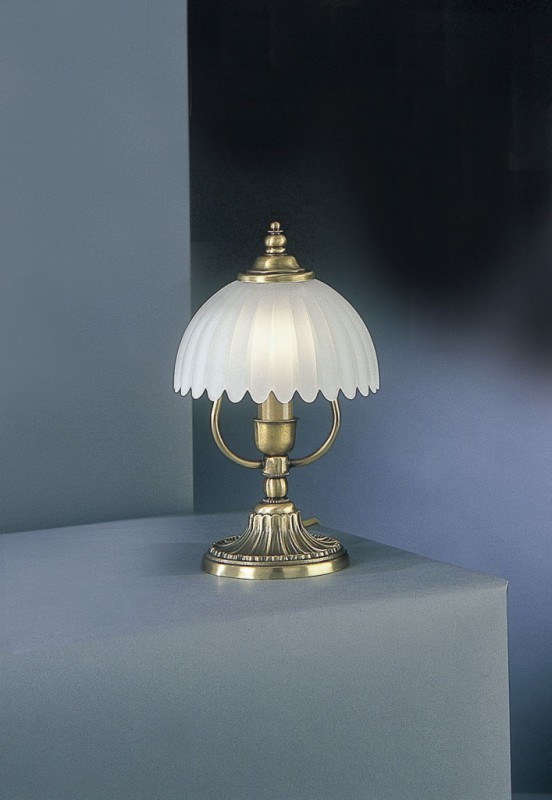 Small brass bedside lamp with frosted glass
