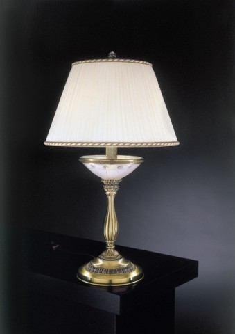 Brass table lamp with frosted cut glass and lamp shade
