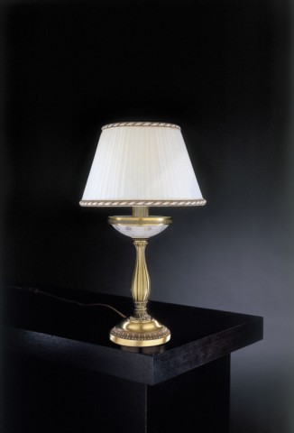 Brass bedside lamp with frosted cut glass and lamp shade