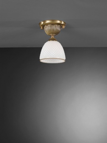 Traditional brass ceiling light with white blown glass